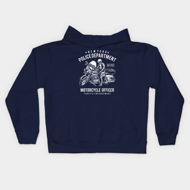 New York Police Department Motorcycle Officer Traffic Enforcement Kids Hoodie by JakeRhodes